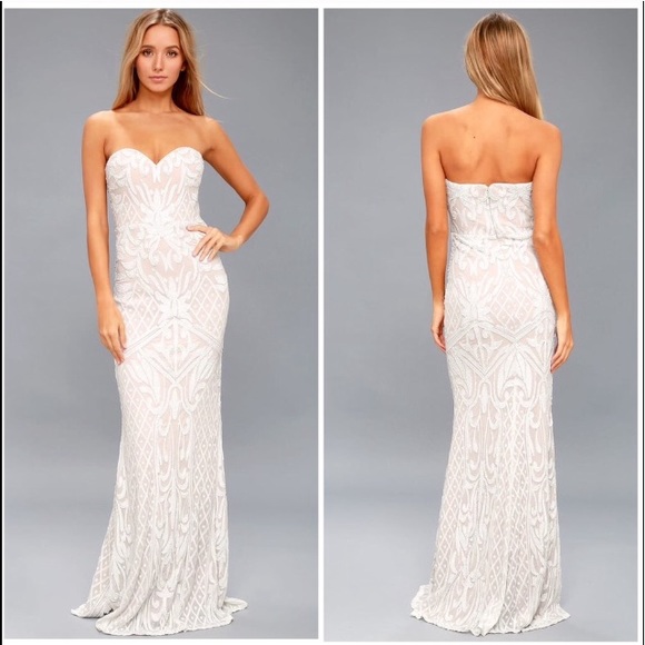 white sequin strapless dress